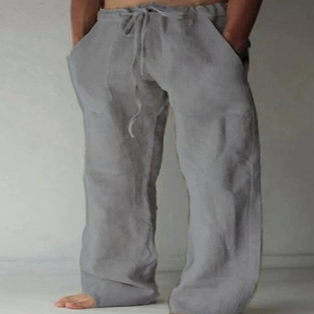 Men's Relaxed-Fit Drawstring Linen-Look Straight-Leg Trousers