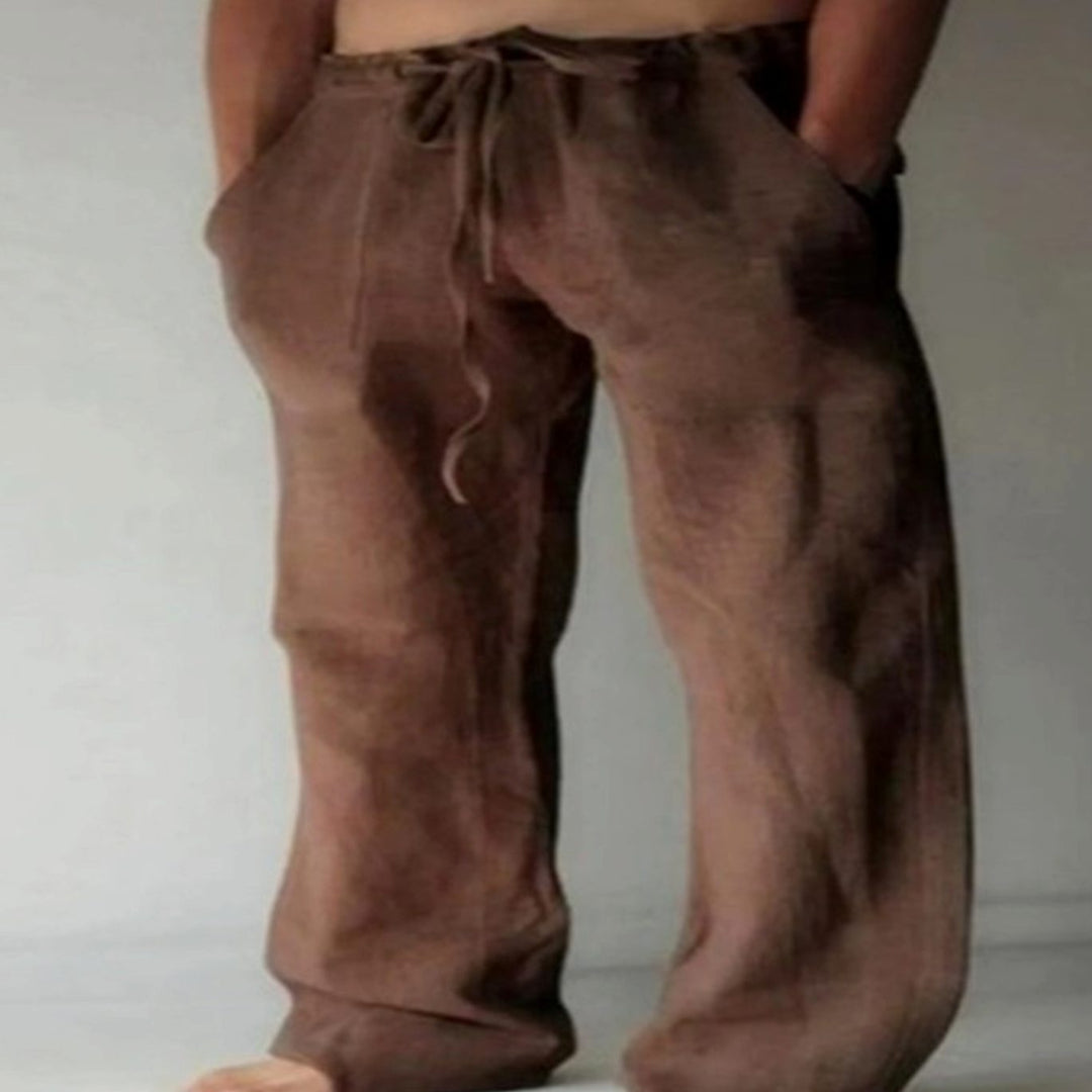 Men's Relaxed-Fit Drawstring Linen-Look Straight-Leg Trousers