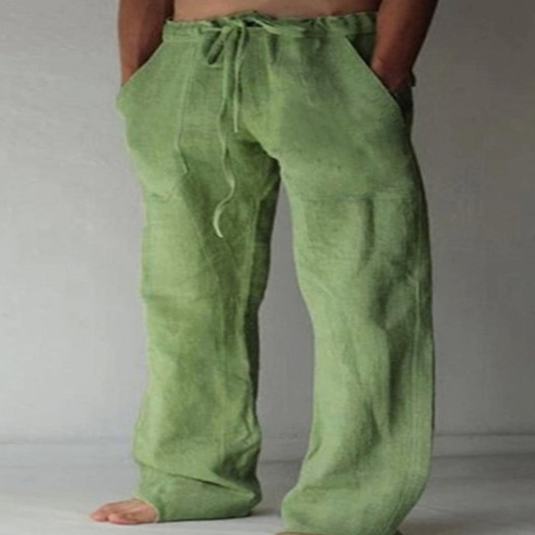 Men's Relaxed-Fit Drawstring Linen-Look Straight-Leg Trousers