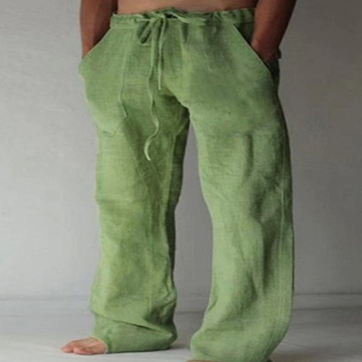 Men's Relaxed-Fit Drawstring Linen-Look Straight-Leg Trousers