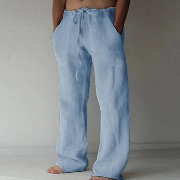 Men's Relaxed-Fit Drawstring Linen-Look Straight-Leg Trousers