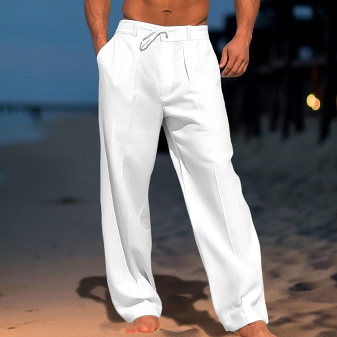 Men's Relaxed-Fit Drawstring Linen-Look Trousers