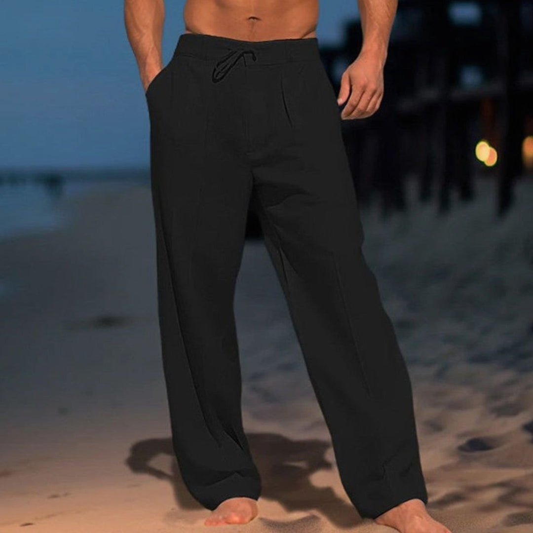 Men's Relaxed-Fit Drawstring Linen-Look Trousers