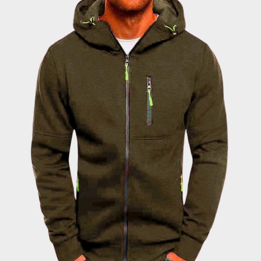 Men's Relaxed-Fit Full-Zip Hooded Sweatshirt Neon Contrast Zips