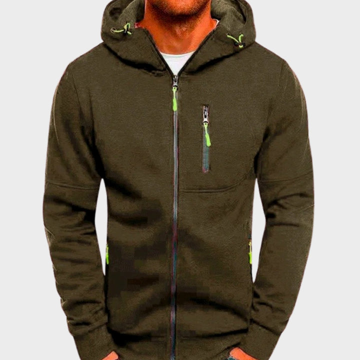 Men's Relaxed-Fit Full-Zip Hooded Sweatshirt Neon Contrast Zips