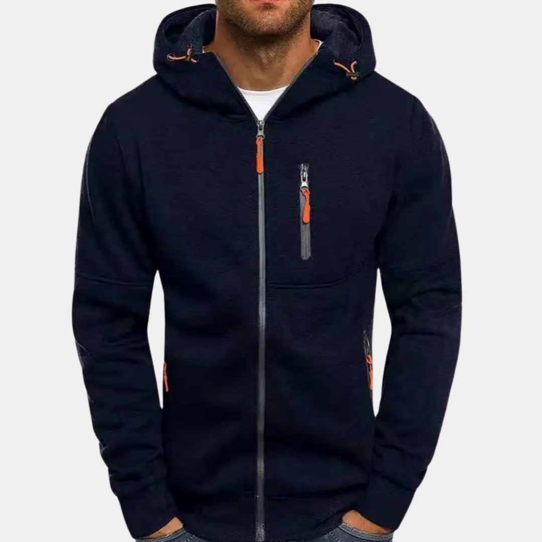 Men's Relaxed-Fit Full-Zip Hooded Sweatshirt Neon Contrast Zips