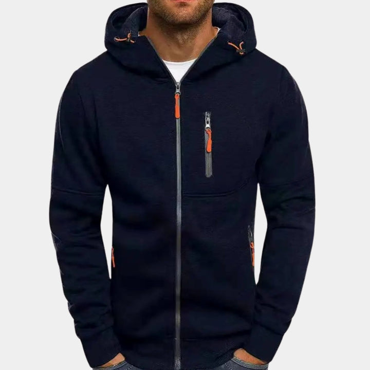 Men's Relaxed-Fit Full-Zip Hooded Sweatshirt Neon Contrast Zips