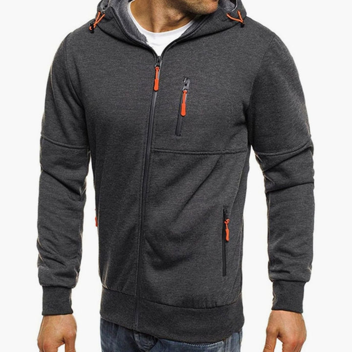 Men's Relaxed-Fit Full-Zip Hooded Sweatshirt Neon Contrast Zips