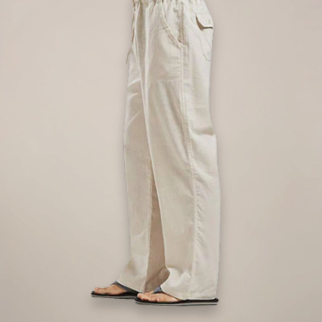 Men's Relaxed-Fit Linen-Blend Drawstring Trousers