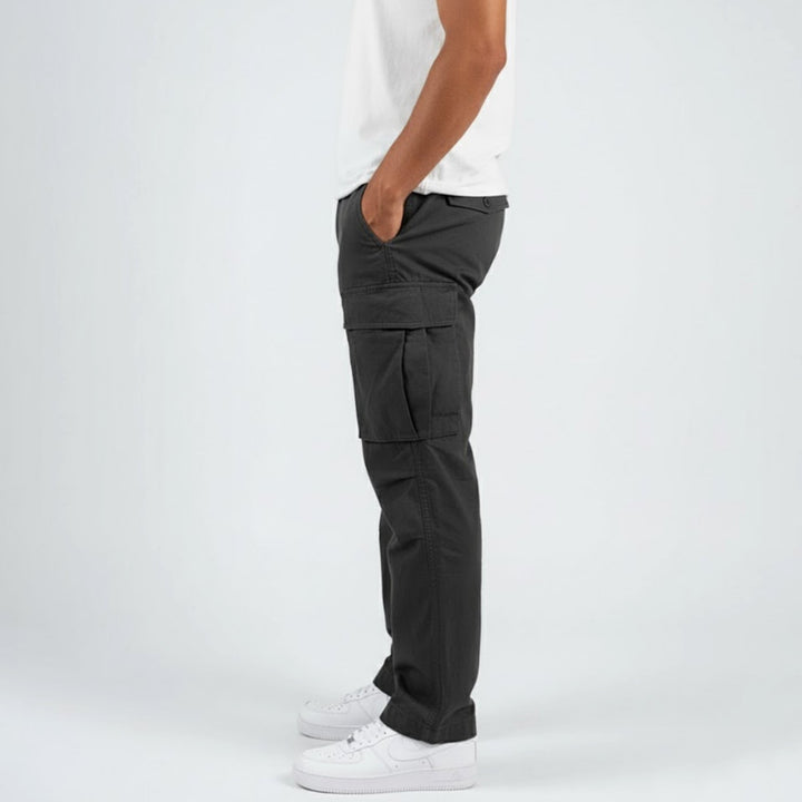 Men's Relaxed-Fit Multi-Pocket Streetwear Cargo Pants - Black