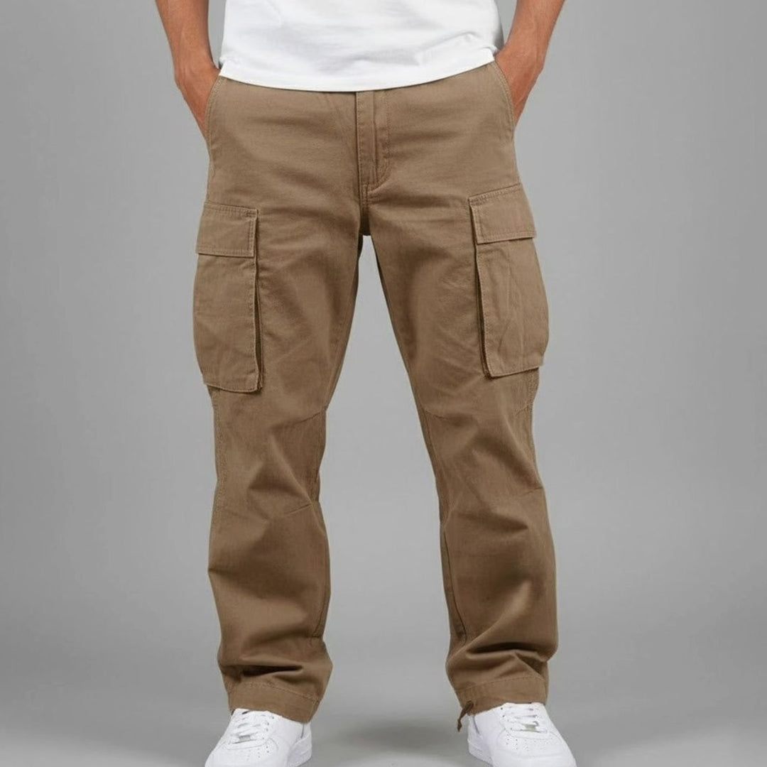 Men's Relaxed-Fit Multi-Pocket Streetwear Cargo Pants - Brown