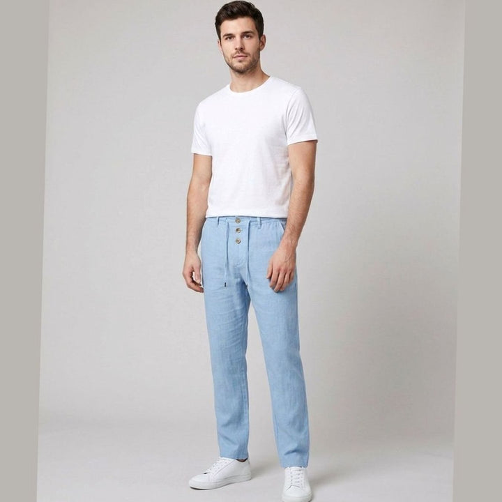 Men's Relaxed-Fit Pleated Linen Drawstring Trousers