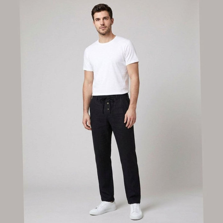 Men's Relaxed-Fit Pleated Linen Drawstring Trousers