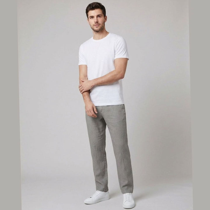Men's Relaxed-Fit Pleated Linen Drawstring Trousers