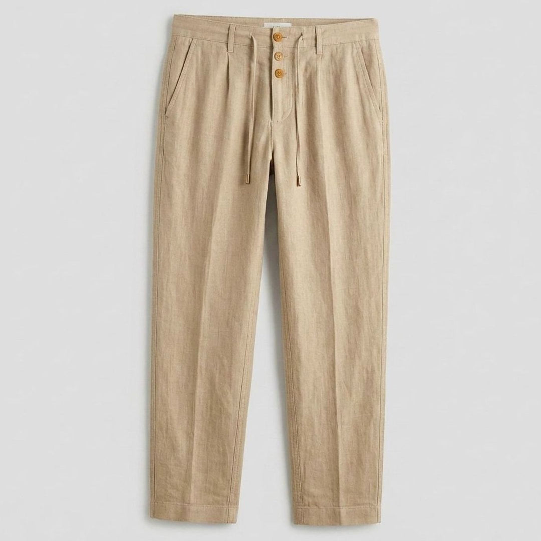 Men's Relaxed-Fit Pleated Linen Drawstring Trousers