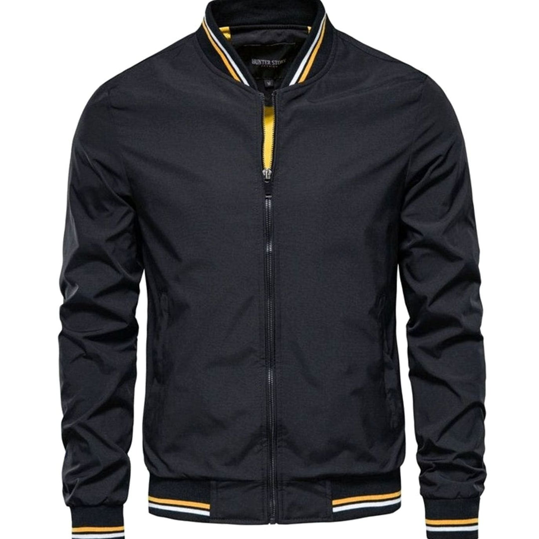 Men's Relaxed-Fit Zip-Up Bomber Jacket Contrast Rib Trim