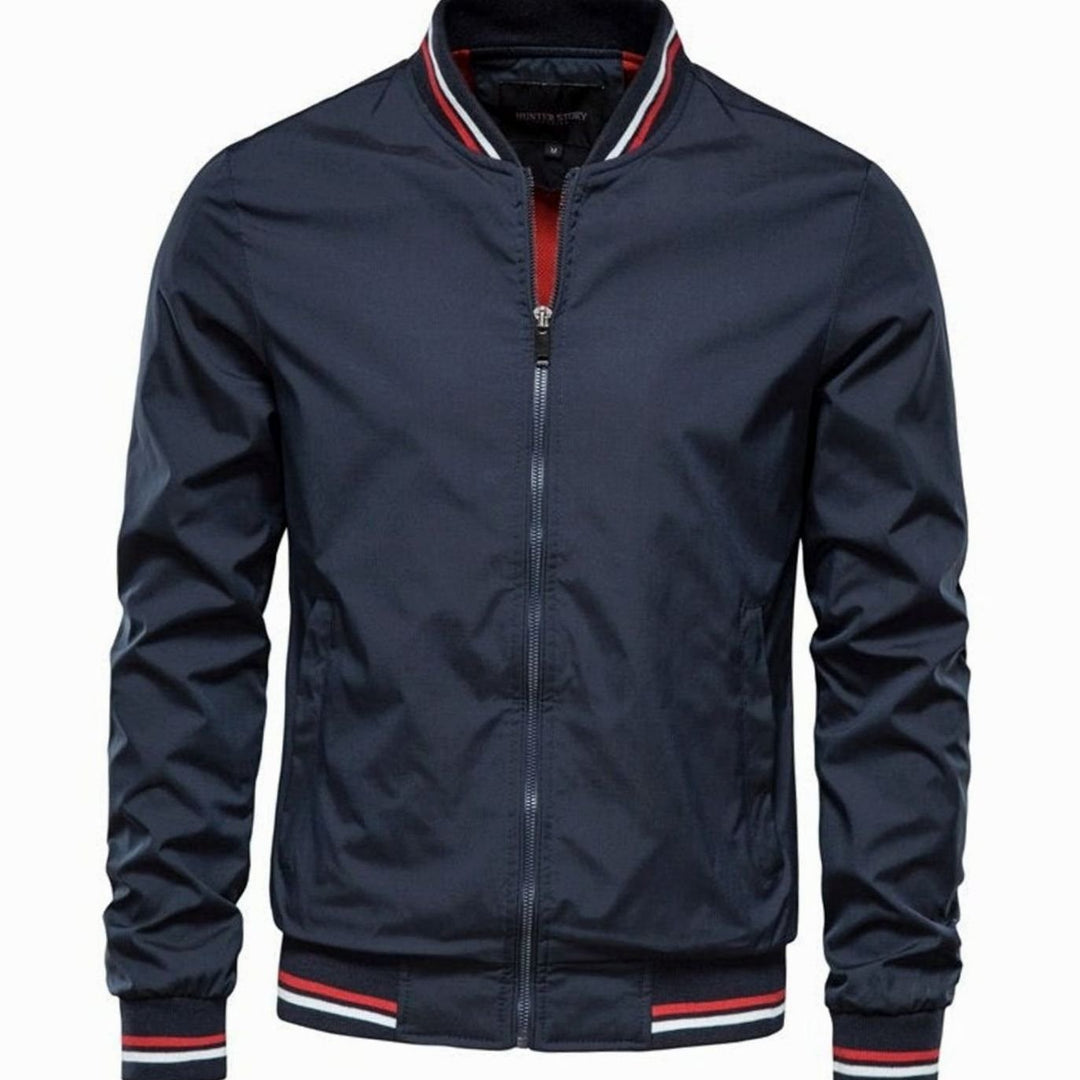 Men's Relaxed-Fit Zip-Up Bomber Jacket Contrast Rib Trim