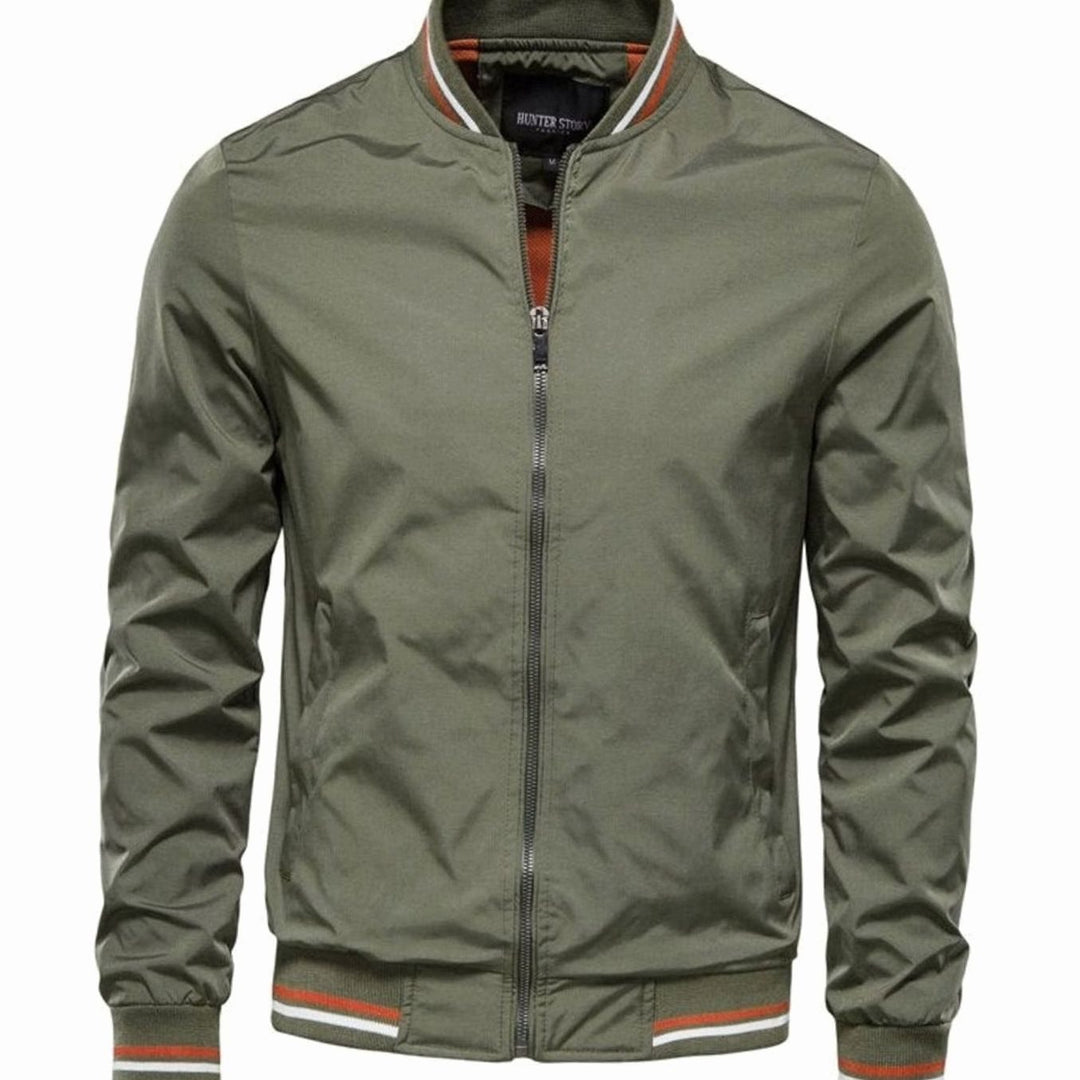 Men's Relaxed-Fit Zip-Up Bomber Jacket Contrast Rib Trim