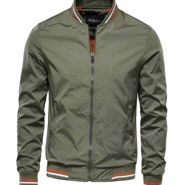 Men's Relaxed-Fit Zip-Up Bomber Jacket Contrast Rib Trim