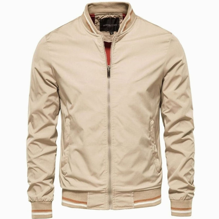 Men's Relaxed-Fit Zip-Up Bomber Jacket Contrast Rib Trim