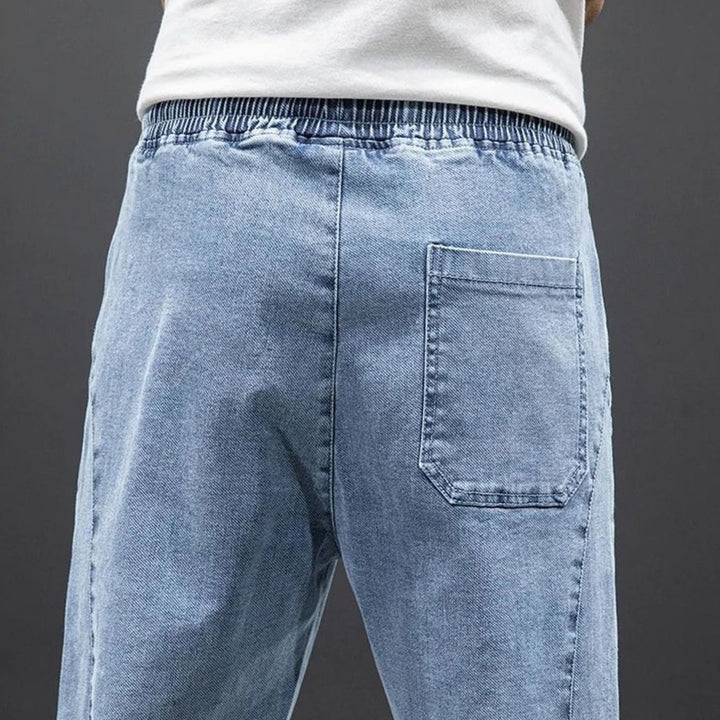 Men's Relaxed-Tapered Stretch Denim Jogger Trousers Elasticated Waist