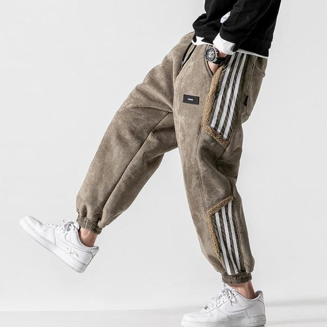Men's Relaxed Tapered Striped Panel Fleece Jogger Trousers