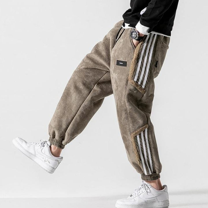 Men's Relaxed Tapered Striped Panel Fleece Jogger Trousers