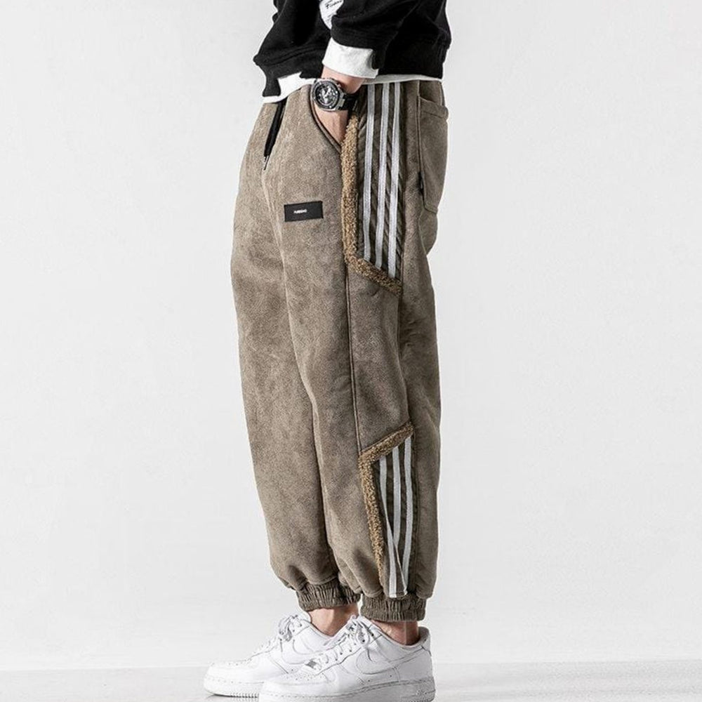 Men's Relaxed Tapered Striped Panel Fleece Jogger Trousers