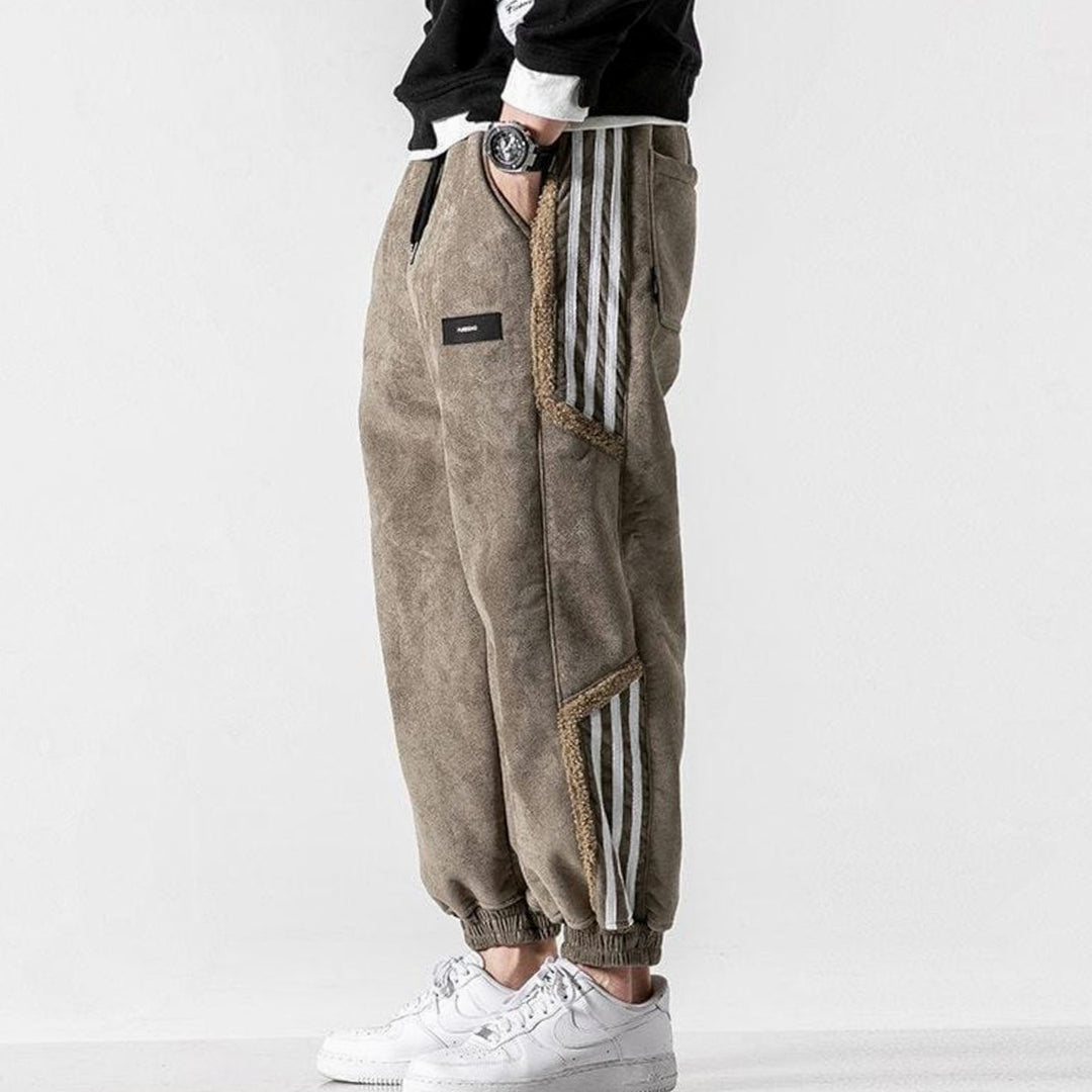 Men's Relaxed Tapered Striped Panel Fleece Jogger Trousers