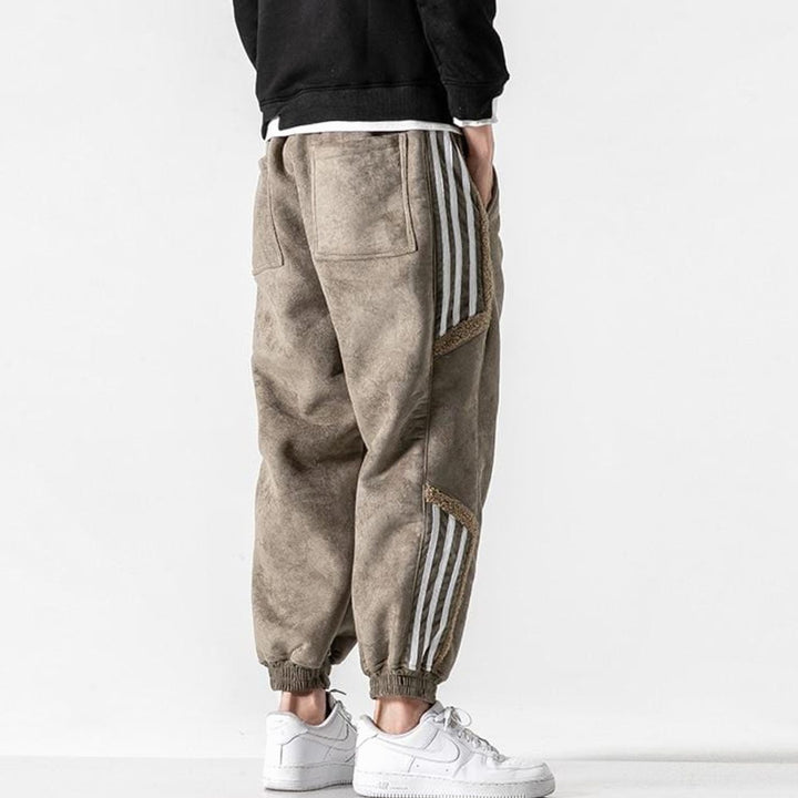 Men's Relaxed Tapered Striped Panel Fleece Jogger Trousers