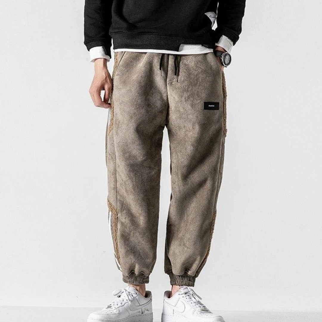 Men's Relaxed Tapered Striped Panel Fleece Jogger Trousers