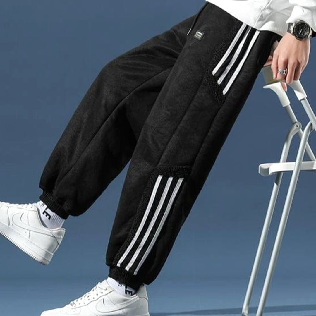 Men's Relaxed Tapered Striped Panel Fleece Jogger Trousers