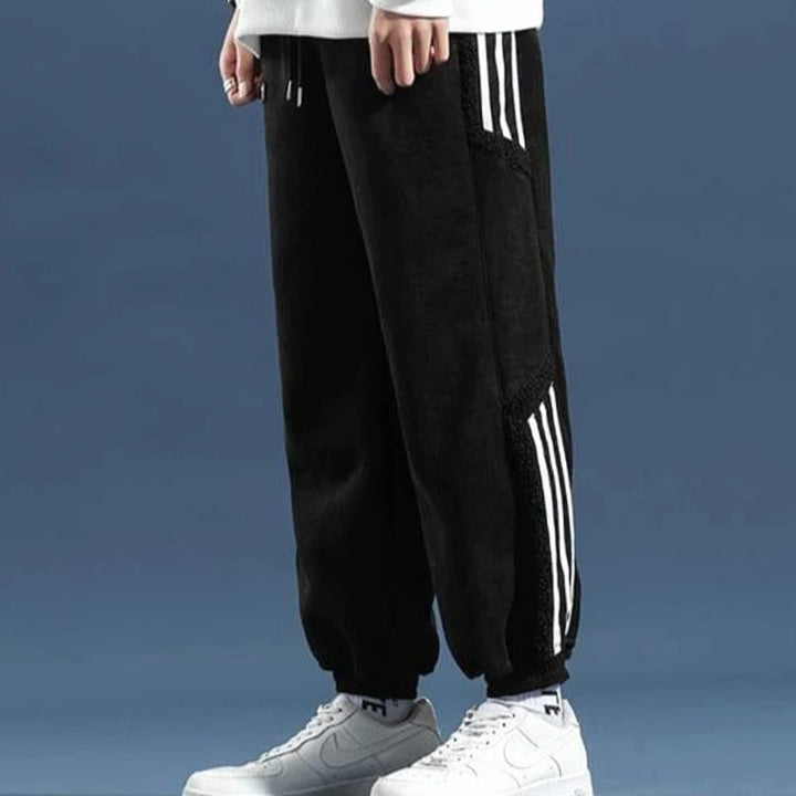 Men's Relaxed Tapered Striped Panel Fleece Jogger Trousers