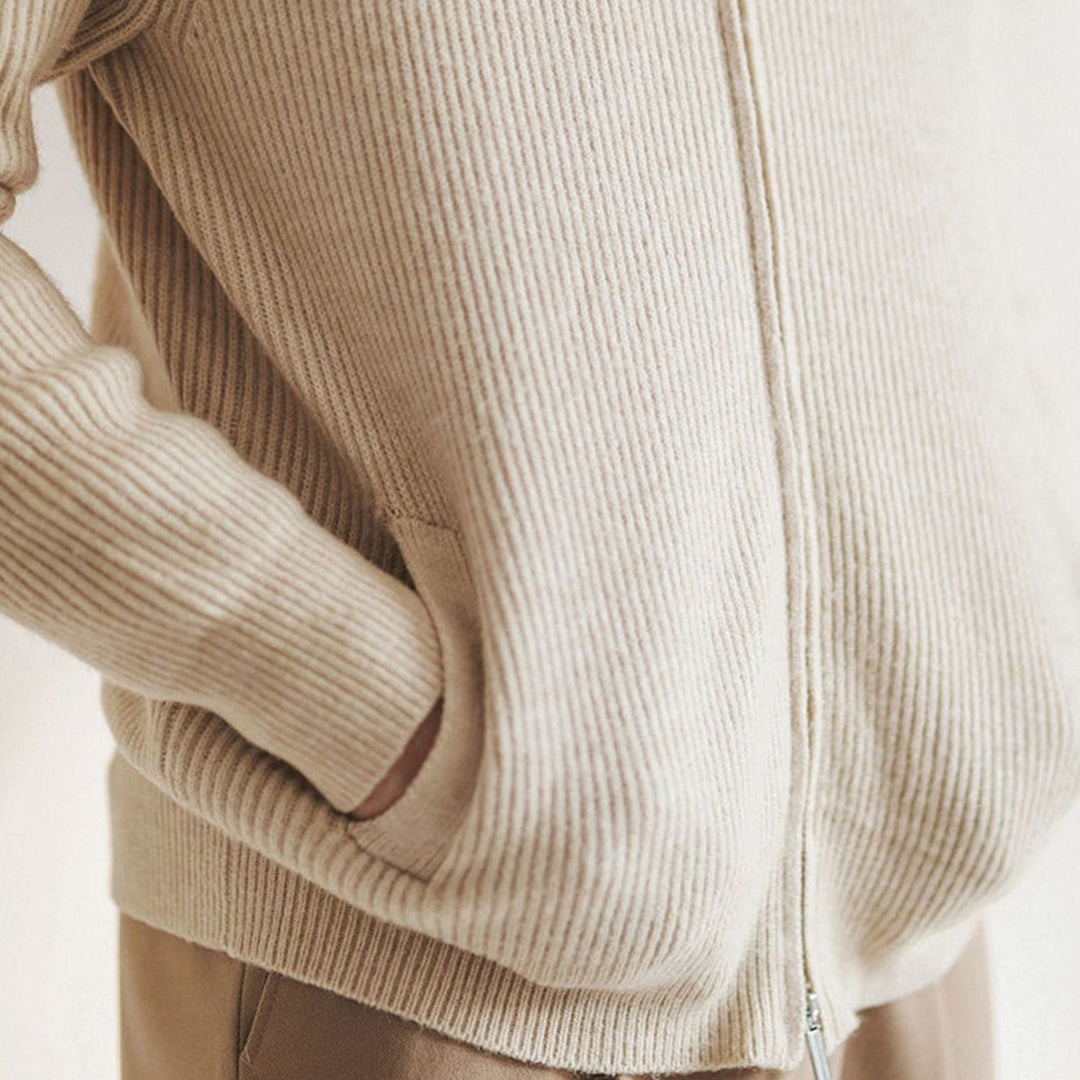 Men's Ribbed Full-Zip Stand-Collar Knit Cardigan