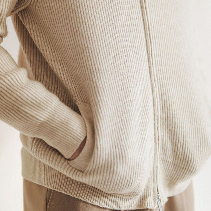 Men's Ribbed Full-Zip Stand-Collar Knit Cardigan