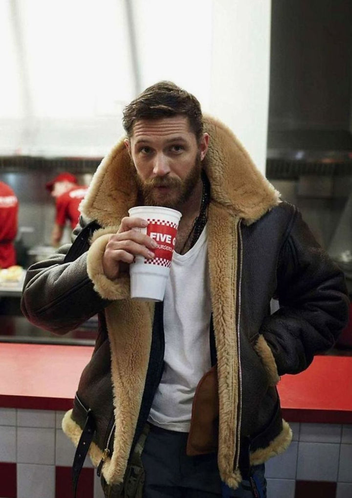 Men's Shearling-Lined Aviator Leather Zip Jacket