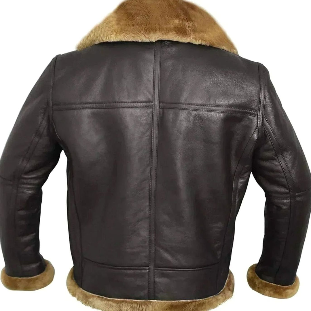 Men's Shearling-Lined Aviator Leather Zip Jacket