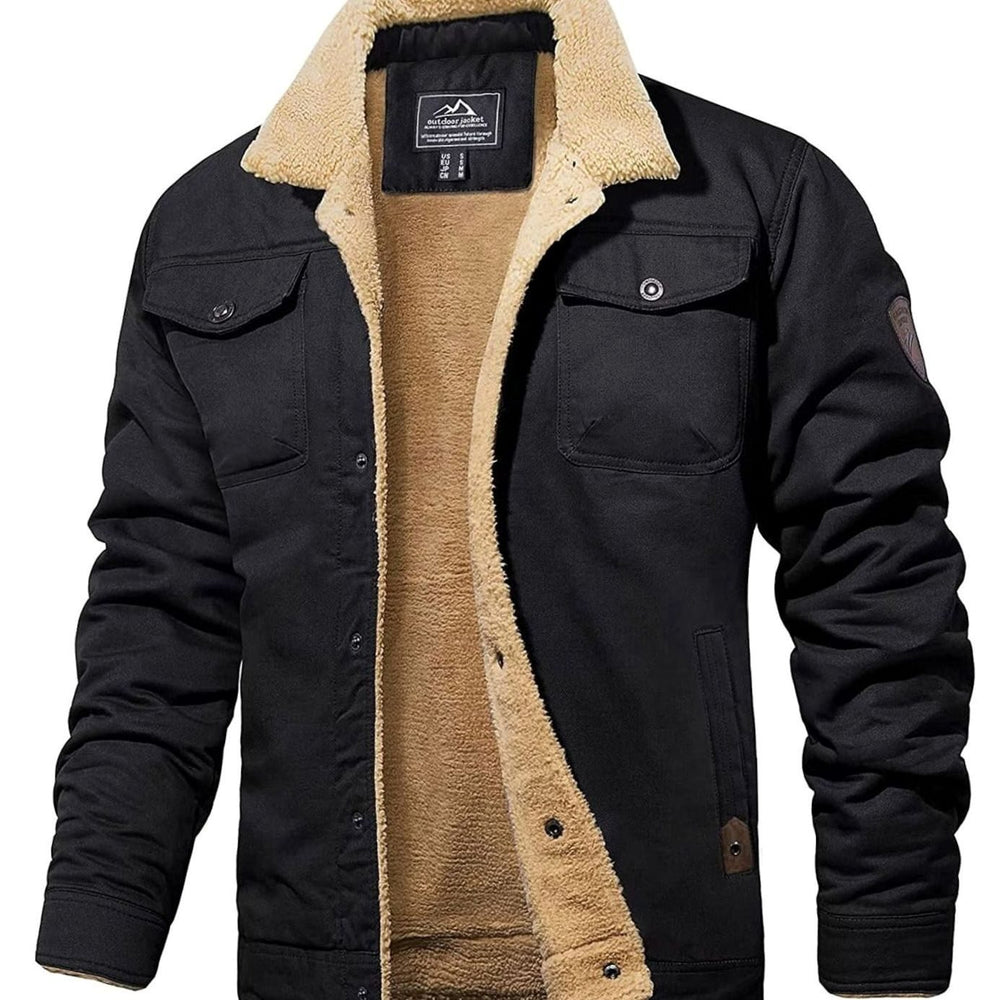Men's Sherpa-Lined Relaxed-Fit Fleece Winter Jacket - Black