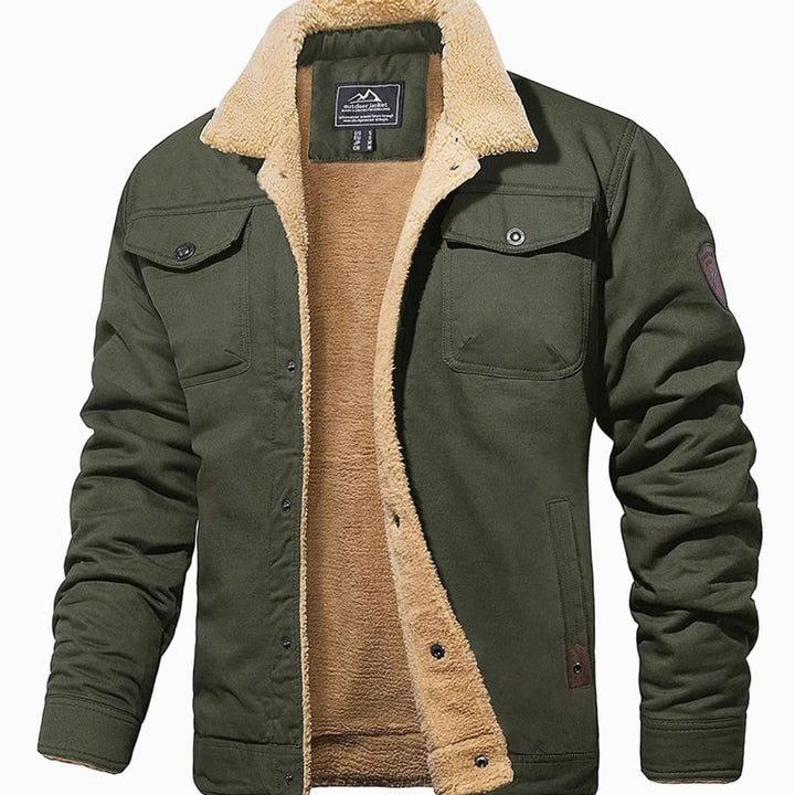 Men's Sherpa-Lined Relaxed-Fit Fleece Winter Jacket - Army Green