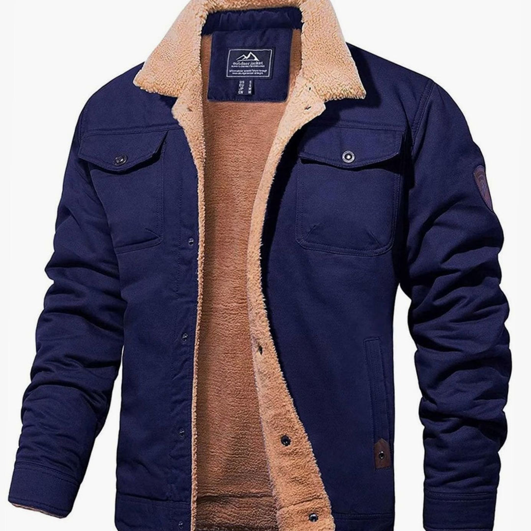 Men's Sherpa-Lined Relaxed-Fit Fleece Winter Jacket - Navy Blue