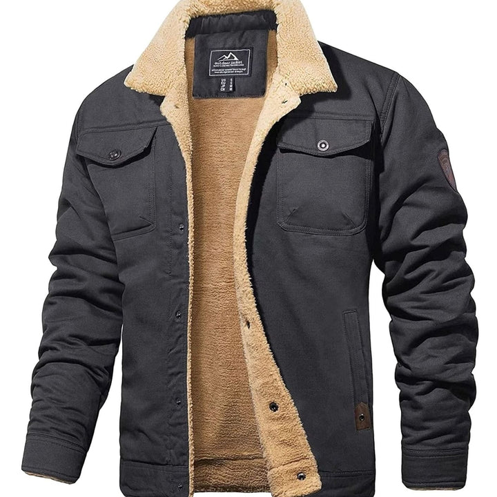 Men's Sherpa-Lined Relaxed-Fit Fleece Winter Jacket - Dark Grey