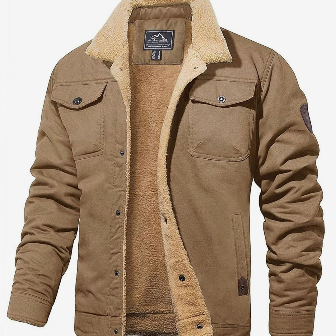 Men's Sherpa-Lined Relaxed-Fit Fleece Winter Jacket - Khaki