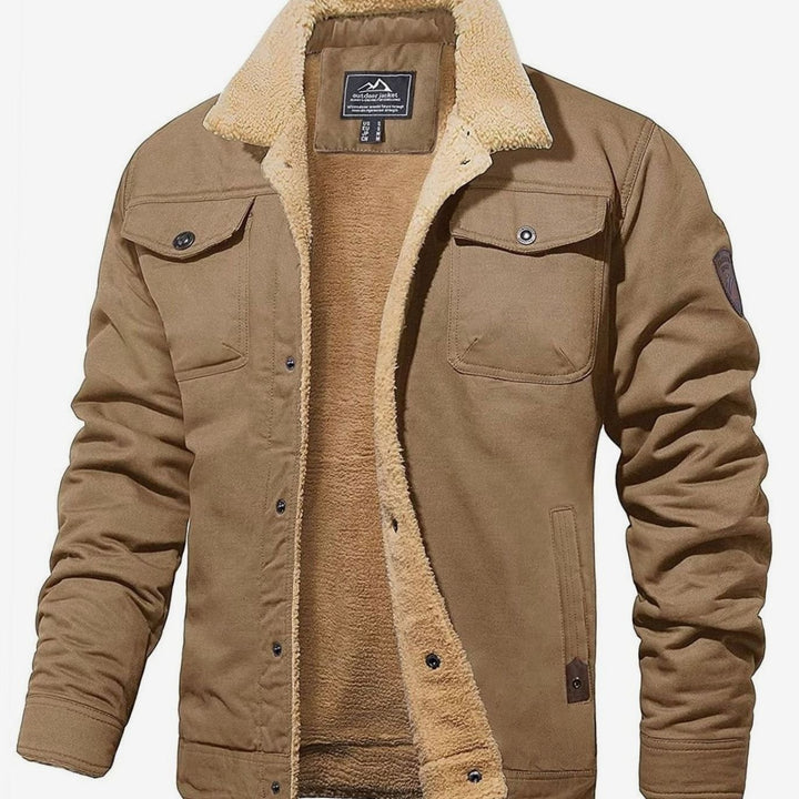 Men's Sherpa-Lined Relaxed-Fit Fleece Winter Jacket - Khaki