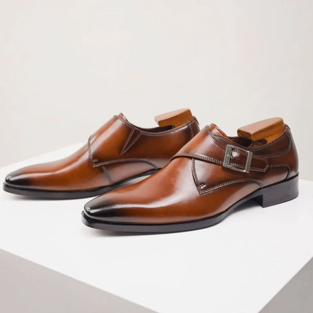 Men's Single Monk Strap Buckle Pointed-Toe Dress Shoes