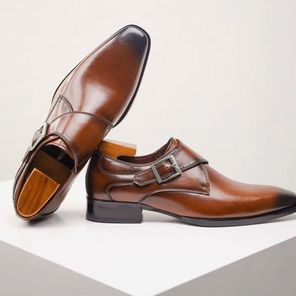 Men's Single Monk Strap Buckle Pointed-Toe Dress Shoes