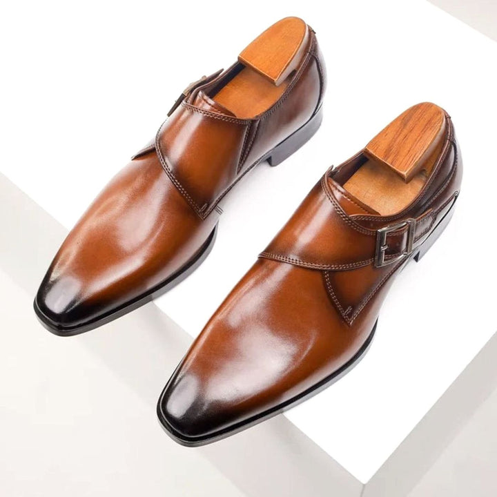 Men's Single Monk Strap Buckle Pointed-Toe Dress Shoes