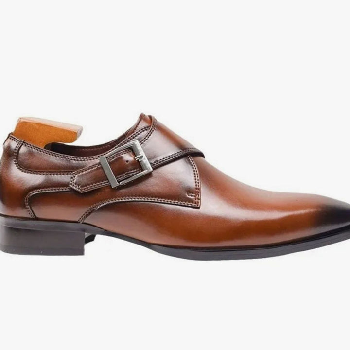 Men's Single Monk Strap Buckle Pointed-Toe Dress Shoes