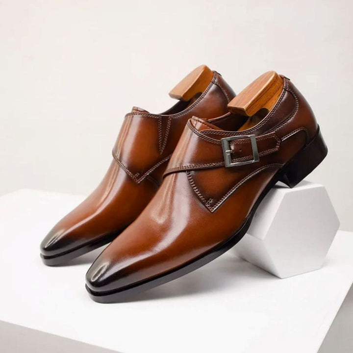 Men's Single Monk Strap Buckle Pointed-Toe Dress Shoes