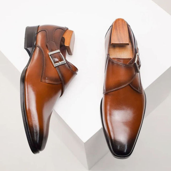 Men's Single Monk Strap Buckle Pointed-Toe Dress Shoes