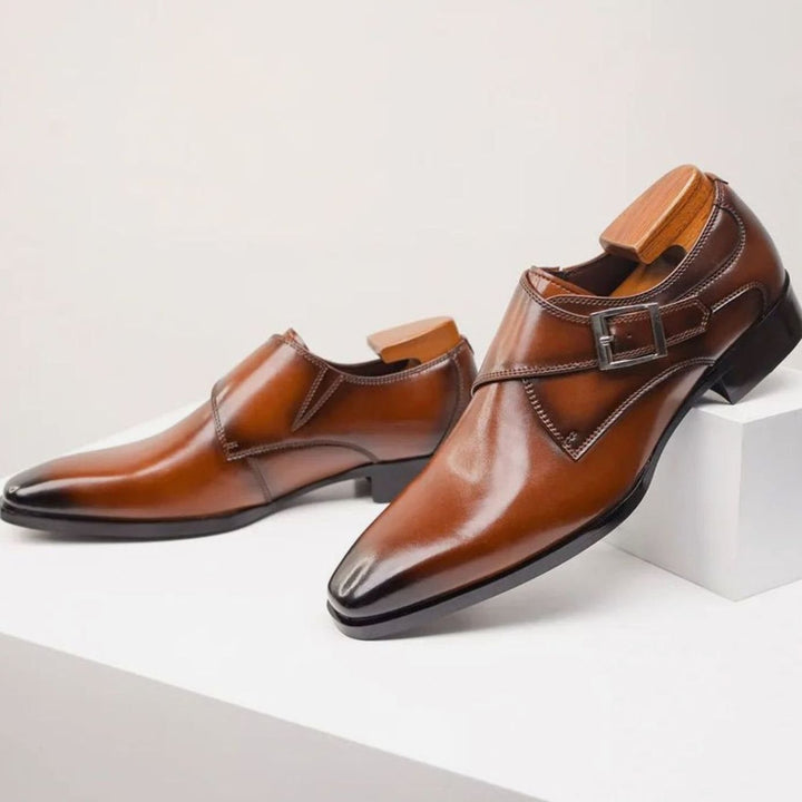 Men's Single Monk Strap Buckle Pointed-Toe Dress Shoes